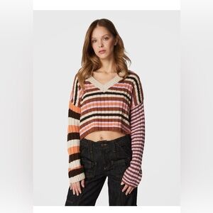 BDG Urban Outfitters V Neck crop striped sweater medium